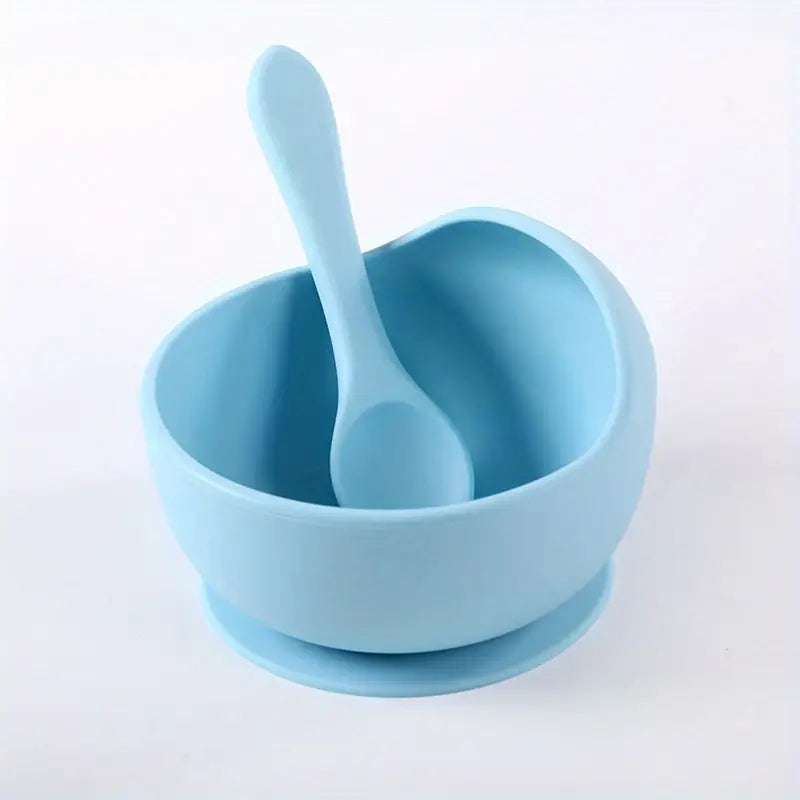 Barnservis i Silikon – Skål med Sugkopp & Sked (2-pack)