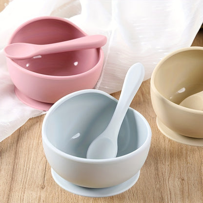 Barnservis i Silikon – Skål med Sugkopp & Sked (2-pack)